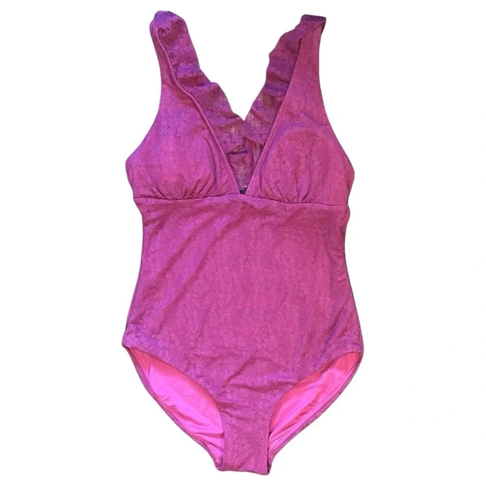 NWT Andie Swim Nemale Floral Lace One Piece Swimsuit in Aura Pink Women’s XS